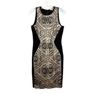 Weston Women’s Sleeveless Fitted Black/Gold Sequin Fitted Midi Dress S
